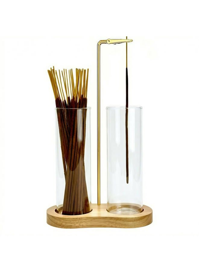 Moocervi Glass Incense Holder, Incense Sticks Burner Holder with Storage,Hang Upside Down Incense Holder for Sticks with Glass Ash Catcher for Meditation Yoga Spa Room Decor (Natural) - Image 1