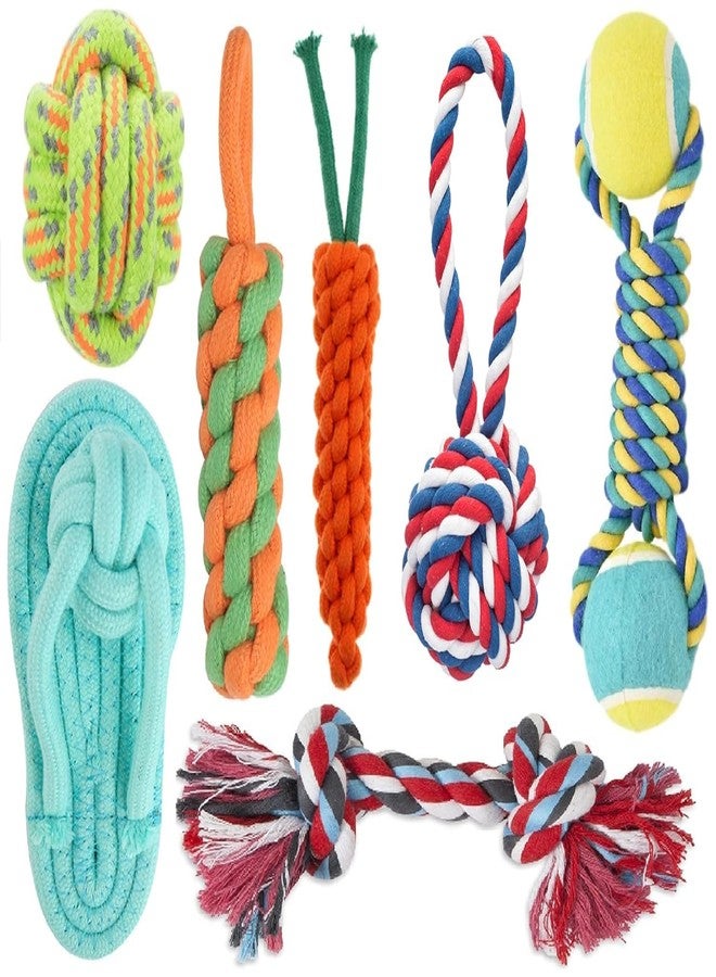 FOR YOUR PETS Dog Rope Toys Set of 8, Cotton Chew Toys with Tennis Ball, Braided Knots for Small to Medium Dogs, Multicolour - Image 1