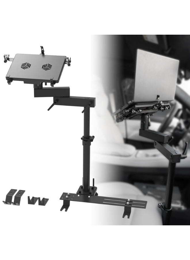MELIPRON Vehicle Laptop Mount – No-Drill Install, Dual Cooling Fans, Adjustable Height, Tilt & 360° Swivel, Heavy-Duty Car/Truck Stand - Image 1
