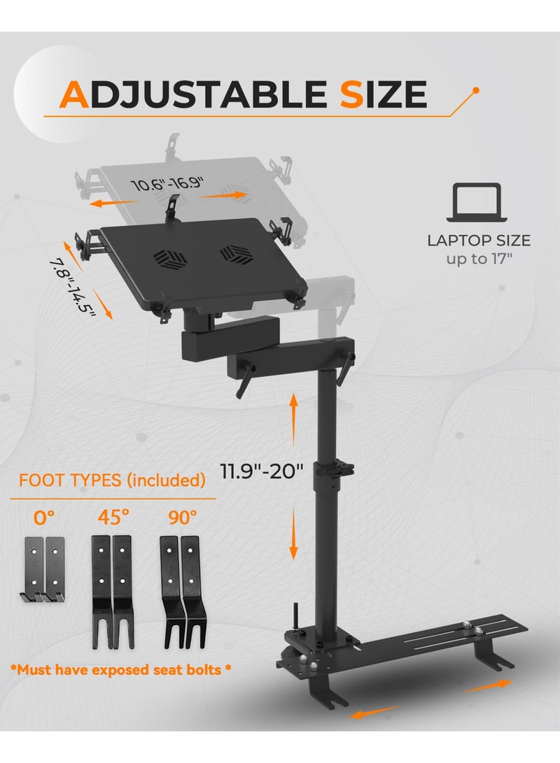 MELIPRON Vehicle Laptop Mount – No-Drill Install, Dual Cooling Fans, Adjustable Height, Tilt & 360° Swivel, Heavy-Duty Car/Truck Stand - Image 3