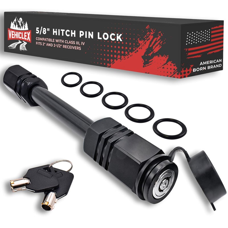 Vehiclex Trailer Hitch Pin Lock for 2 Receiver Secure 58 Locking Pin for Class III IV Hitch with Exclusive Tubular Key Built Tough for Dust Mud and Thieves