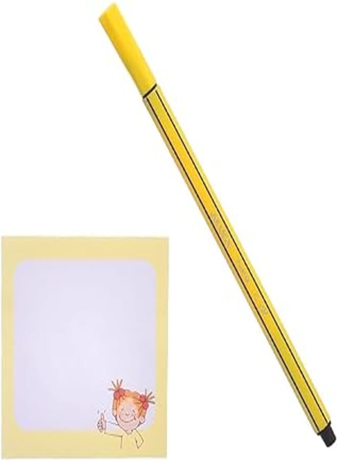 Bundel Win Book Win-NF03-1 Printed Sticky Note Pad 76 * 76mm 100 Sheet With Senactor Fineliner Pen ink Yellow For Student, Office - Multi Color