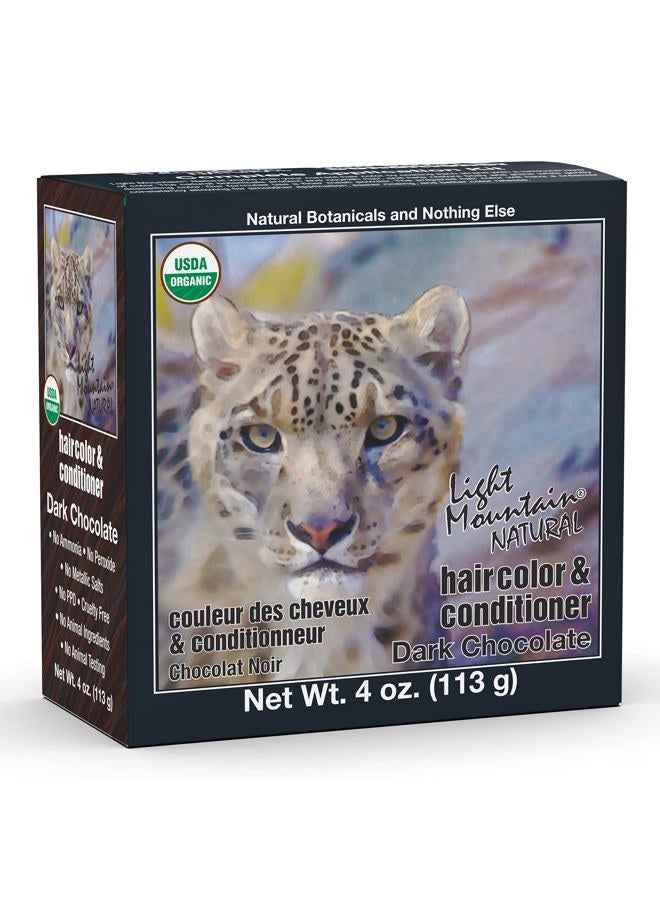 Light Mountain لون الشعر بالحناء من لايت ماونتن وبلسم - صبغة شعر داكنة الشوكولاتة للرجال/النساء، مسحوق أوراق الحناء العضوي والنباتات، خالية من المواد الكيميائية، لون شعر شبه دائم، 4 أوقيات - Image 1