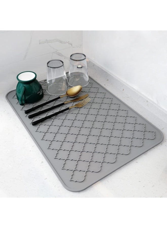 Silicone Drying Mat for Kitchen Countertops, Kitchen Drying Mat, Silicone Drying Mat, Heat Resistant Hot Pot Holder, BPA Free, Easy to Clean, Dish Washer Safe, 12 X 16 In, Grey - Image 1