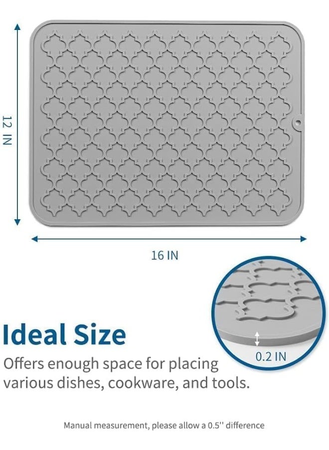 Silicone Drying Mat for Kitchen Countertops, Kitchen Drying Mat, Silicone Drying Mat, Heat Resistant Hot Pot Holder, BPA Free, Easy to Clean, Dish Washer Safe, 12 X 16 In, Grey - Image 2