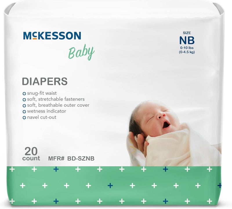 McKesson Baby Diapers for Newborns  Disposable Breathable Navel CutOut  0 to 10 lbs 20 Count 6 Packs 120 Total - Image 1