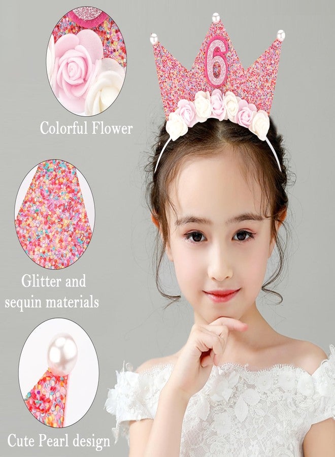 SuPoo Birthday Decorations for Girls - 6th Birthday Headband Crown, Glitter Hair Band, Flower Princess Tiara Hair Accessory for Party - Image 5