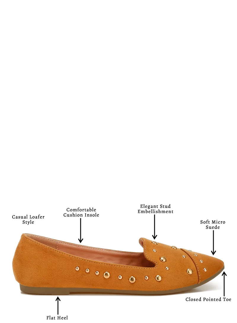 London Rag Stud Emebllished Ballet Flats in Tan