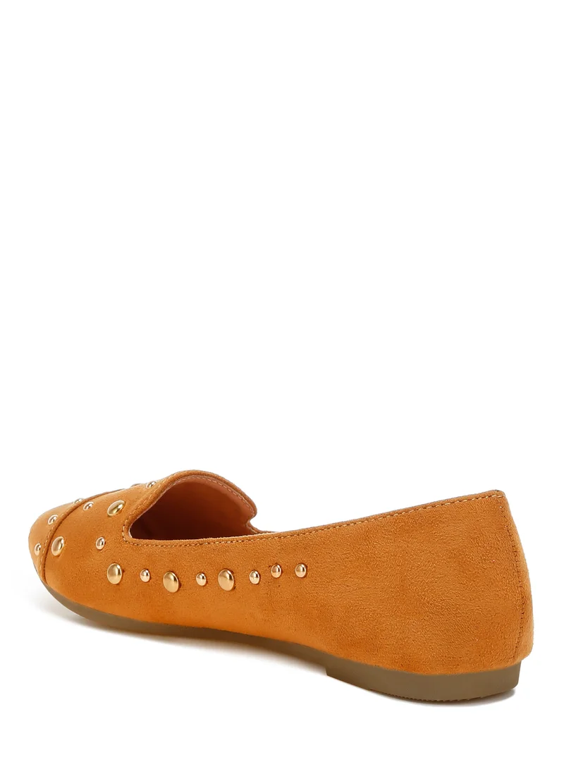 London Rag Stud Emebllished Ballet Flats in Tan