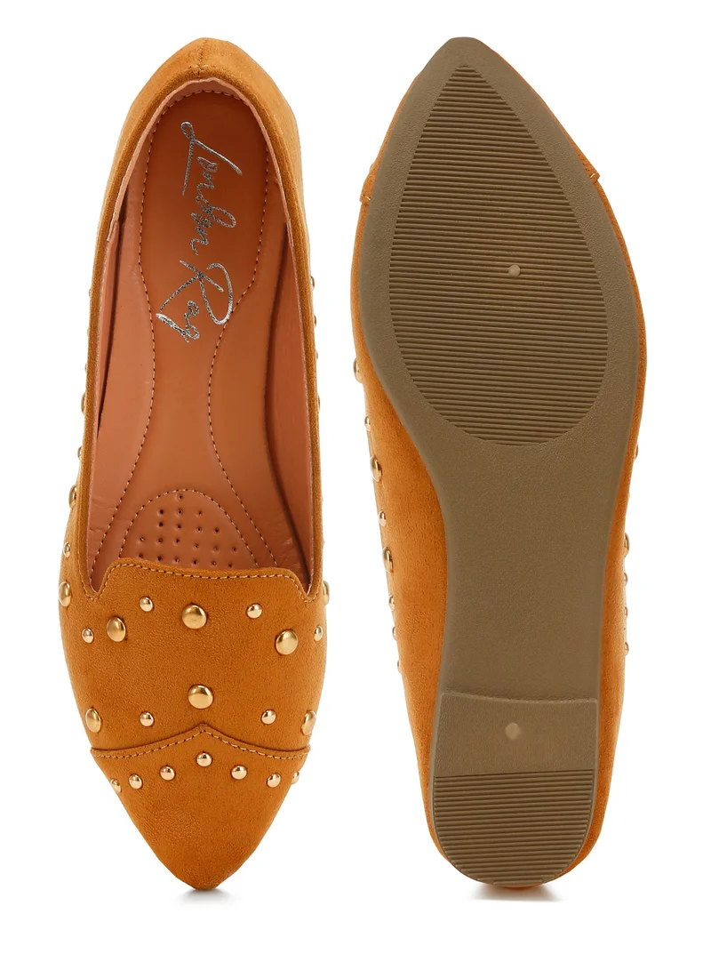 London Rag Stud Emebllished Ballet Flats in Tan