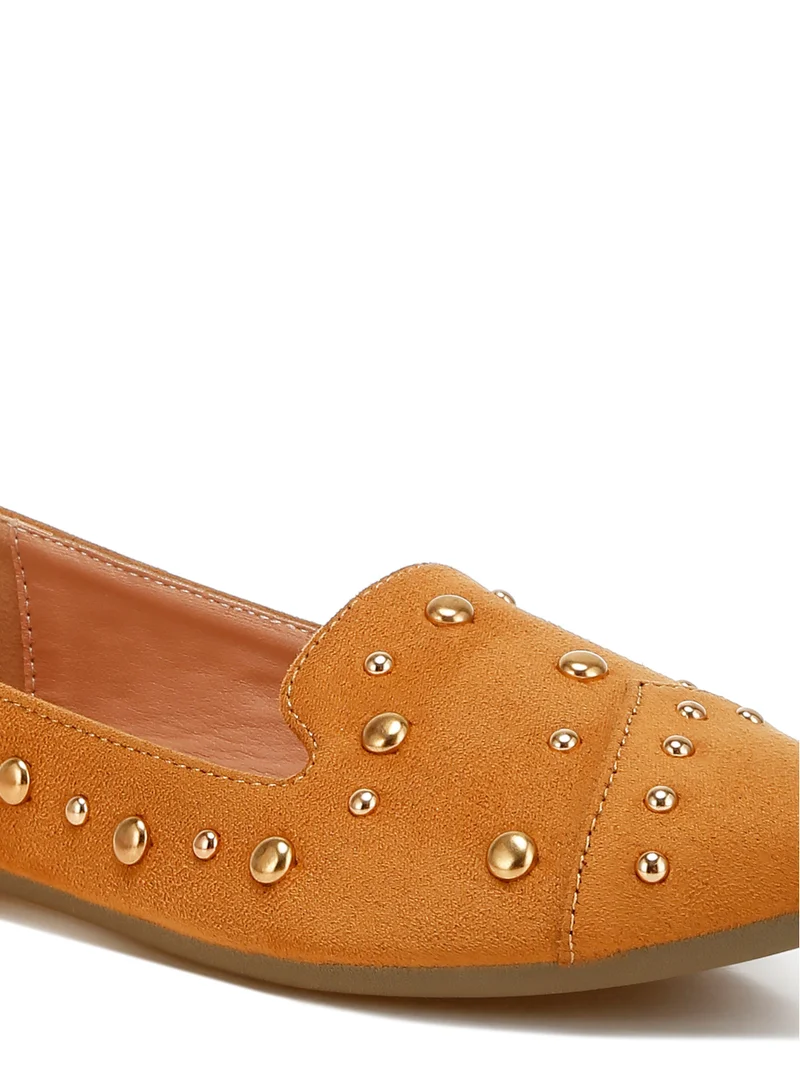 London Rag Stud Emebllished Ballet Flats in Tan