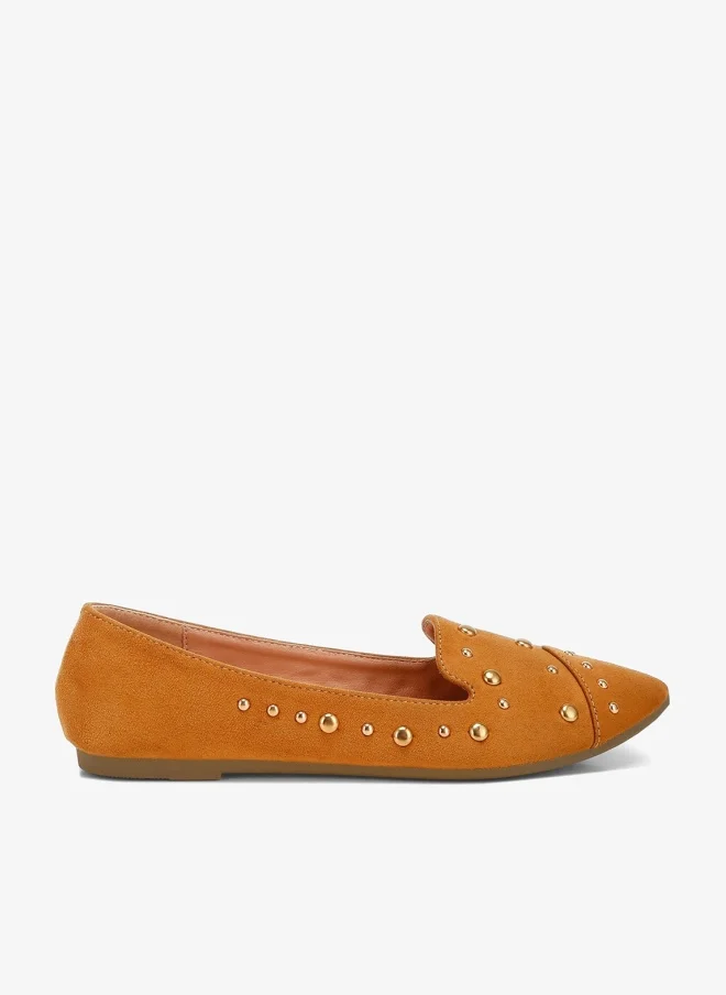 Stud Emebllished Ballet Flats in Tan