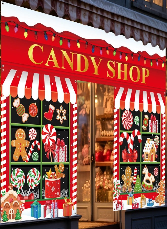 Wiooffen 3 Pcs 157" Large Christmas Door Decorations Christmas Candy Shop Party Porch Sign Banner Front Door Cover Xmas Candy Cane Background for Holiday Party Office Classroom Photo Props Backdrop Decor - Image 4