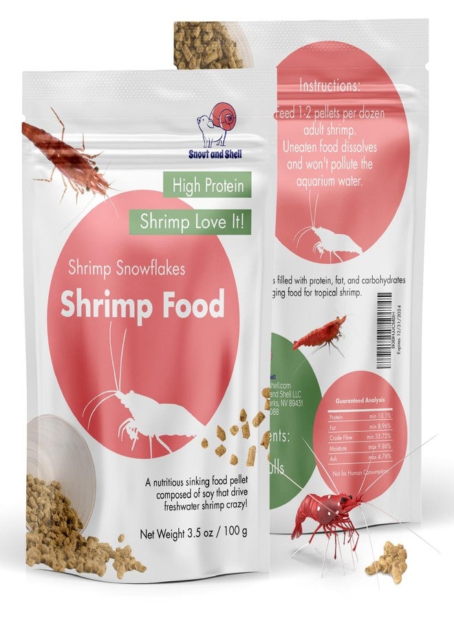 Snout and Shell Snowflakes Shrimp Food - High Protein Sinking Soy Pellets for Tropical Freshwater, Caridina, Neocardinia Shrimp & More | 3.5oz/100mg - Image 1
