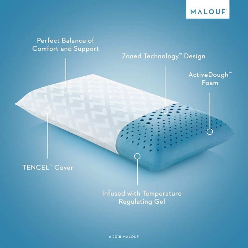 MALOUF Zoned Pillow Infused with Temperature Regulating GelNew ACTIVEDOUGH Formula is Responsive Supportive and PlushMid LoftQueen Blue - Image 3