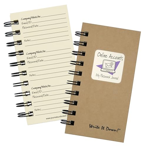 Write It Down سلسلة اكتبها بواسطة Journals Unlimited، حسابات عبر الإنترنت، دفتر كلمات المرور الخاص بي، حجم صغير 3"x5.5"، غلاف كرافت صلب، صنع في الولايات المتحدة الأمريكية - Image 1