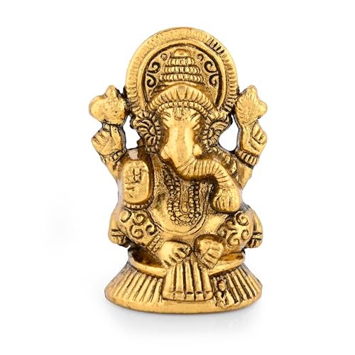 CraftVatika Ganesha Idol Showpiece Aluminum Golden Finish Ganesha Idol for Gift & Home Decor, Pooja Room, Mandir Housewarming Gifts (Set of 1) - Image 2