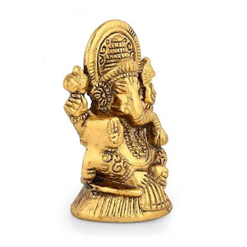 CraftVatika Ganesha Idol Showpiece Aluminum Golden Finish Ganesha Idol for Gift & Home Decor, Pooja Room, Mandir Housewarming Gifts (Set of 1) - Image 3