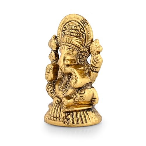 CraftVatika Ganesha Idol Showpiece Aluminum Golden Finish Ganesha Idol for Gift & Home Decor, Pooja Room, Mandir Housewarming Gifts (Set of 1) - Image 4