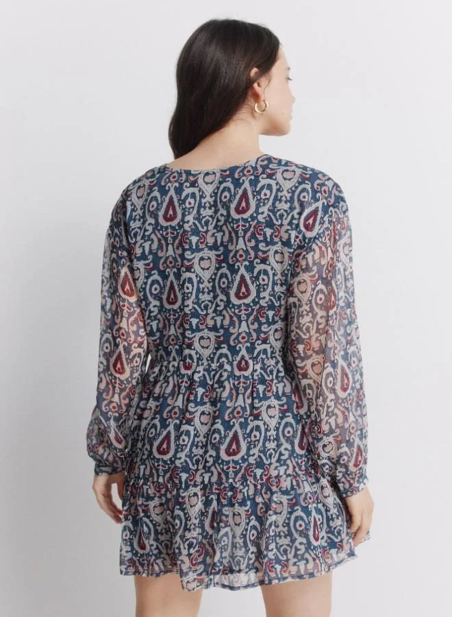 Springfield  Printed chiffon and sequin long sleeve short dress for Women | Best Price UAE