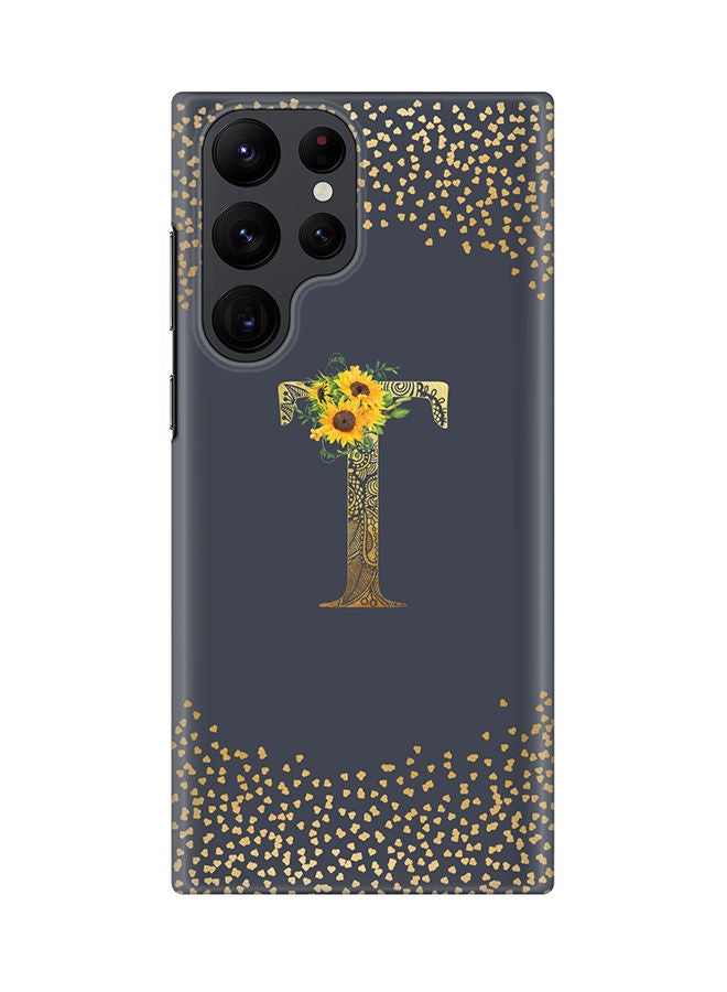Stylizedd Monogram Slim Cover for Samsung Galaxy S22 Ultra 5G Case Custom Initials Letter Floral Pattern Snap Series Mobile Cover Matte Alphabet  - T (Grey) - Image 1