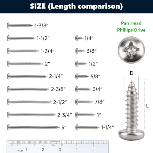 RoyceMart #6 x 3/8" (100 Pack) Stainless Steel Phillips Pan Head Wood Screws, Stainless Steel 304 (18-8), Pan Head Sheet Metal Screws Self Tapping for Wood - Image 5