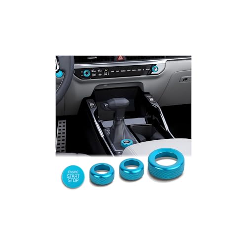 DvlynAuroa Fit for 2024 2025 2026 Kia Sorento Accessories 4PCS Aluminum Knob Cover Trim Set (Light Blue) - Perfect for Push Start Button, AC & Drive Mode Switch - Image 1