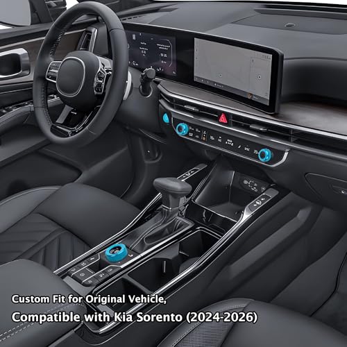 DvlynAuroa Fit for 2024 2025 2026 Kia Sorento Accessories 4PCS Aluminum Knob Cover Trim Set (Light Blue) - Perfect for Push Start Button, AC & Drive Mode Switch - Image 2