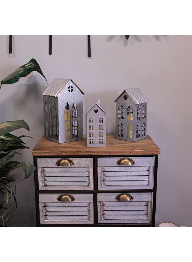 Zeckos Set of 3 Country Farmhouse Christmas Village Galvanized Grey Metal House Shaped Oversized Votive Candle Holders - Perfect for Rustic Western Décor, Adds Charm to Your Space - Image 5
