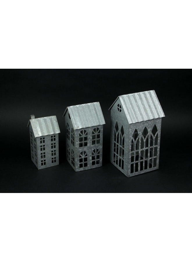 Zeckos Set of 3 Country Farmhouse Christmas Village Galvanized Grey Metal House Shaped Oversized Votive Candle Holders - Perfect for Rustic Western Décor, Adds Charm to Your Space - Image 3