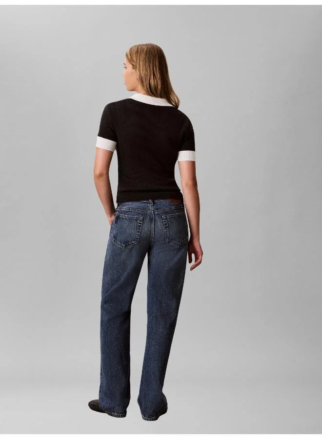 Calvin Klein Jeans  Textured Knit Open Placket Polo Shirt for Women | Best Price UAE