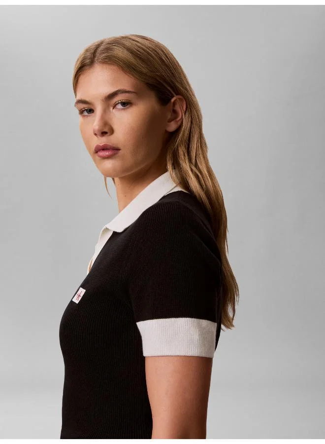 Calvin Klein Jeans  Textured Knit Open Placket Polo Shirt for Women | Best Price UAE