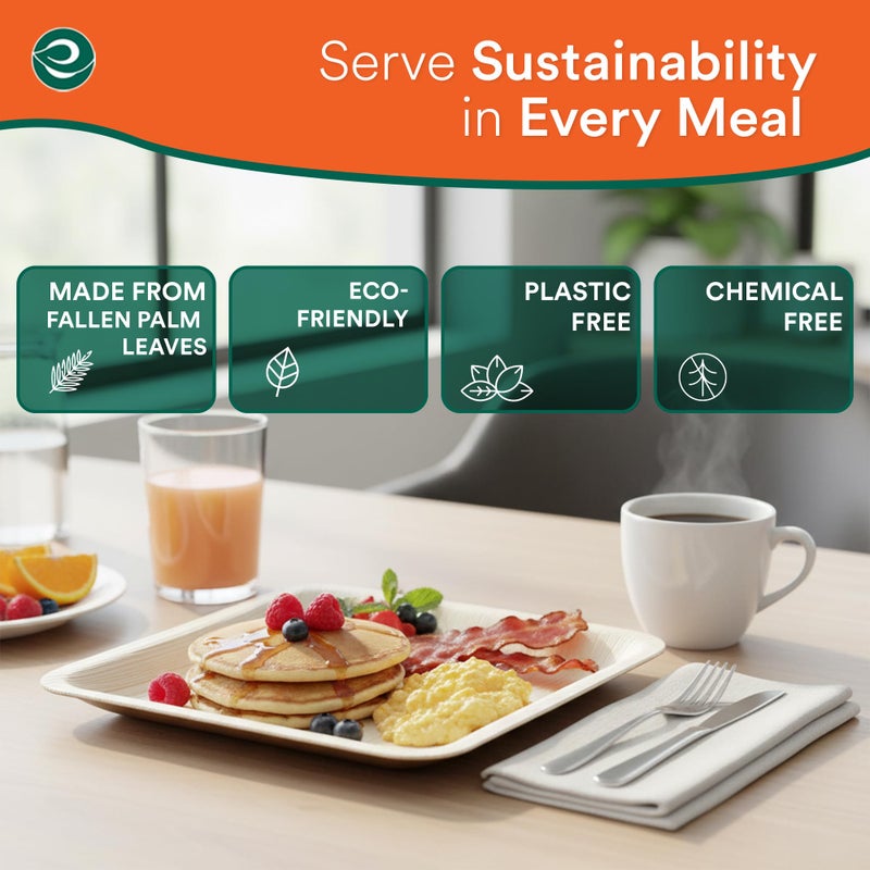 ECO SOUL 8 Inch Disposable Palm Leaf Plates [50 Pack] Premium Food-Safe Heavy Duty Compostable Bamboo Paper Plates for Lunch, Dinner, Birthday, Weddings, Party, Camping & Catering Events [Square] - Image 3