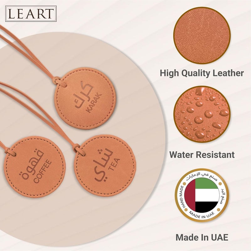 LEART Dallah Flask Tags, تعليقات الدلال - Dallah Coffee Pot, Tea and Coffee Tag | للشاي تعليقة للقهوه و تعليقة | Dallah Tag (Caramel - Set of 3) - Image 3