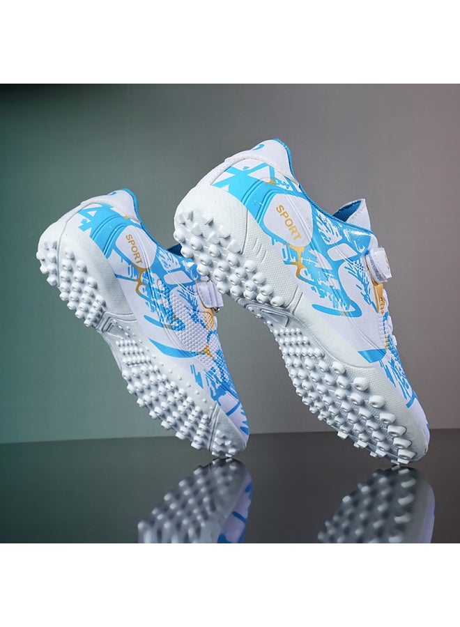 Hydrogen Cloud Joint Name Children's Football Shoes Boys Competition Training Broken Nail Shoes Primary and Secondary School Students Kids' Spike Sneakers, White Moon Broken Nails