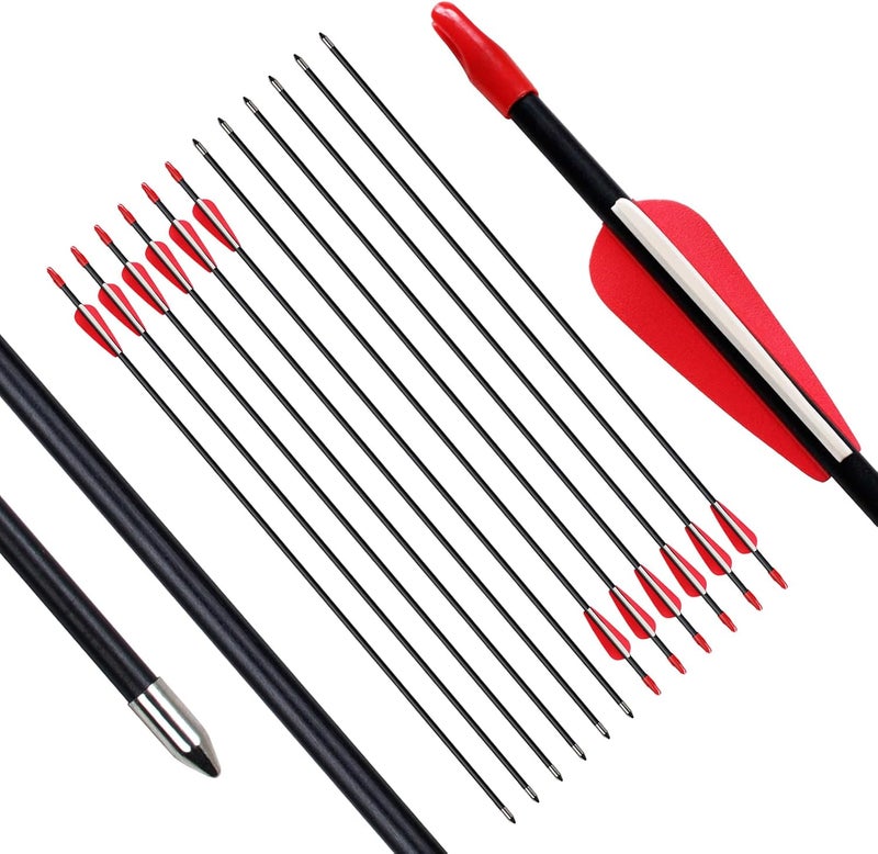 CQ TOP Archery Targeting Arrows 28inch Practice Arrows for Recurve Bow Fiberglass Training Arrows for Kids Youth and Teens (12Pcs/6Pcs) - Image 1