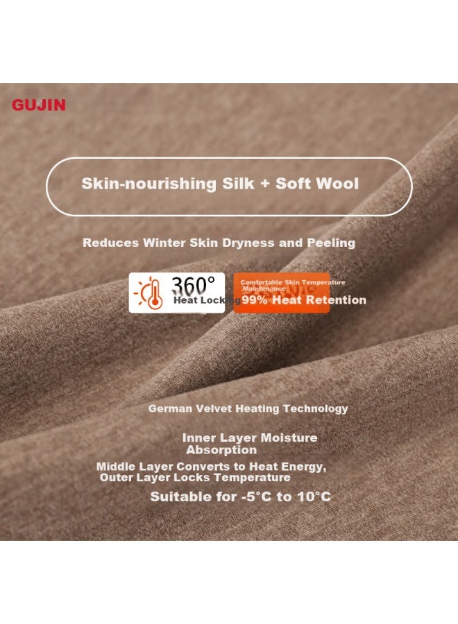 Gujin Women's Wool And Silk Moisturizing Long Sleeve Long Pants Sleepwear Set For Spring And Autumn, Warm Homewear, Suitable For Outdoor Wear