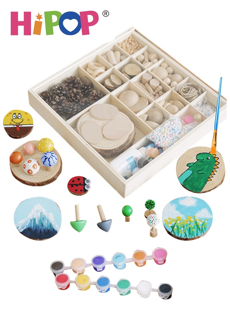 HIPOP Arts & Crafts for Kids,DIY Graffiti Games,Wood Safety Materials,Hand-Painted Blocks,Educational Toys for Boys and Girls - Image 1