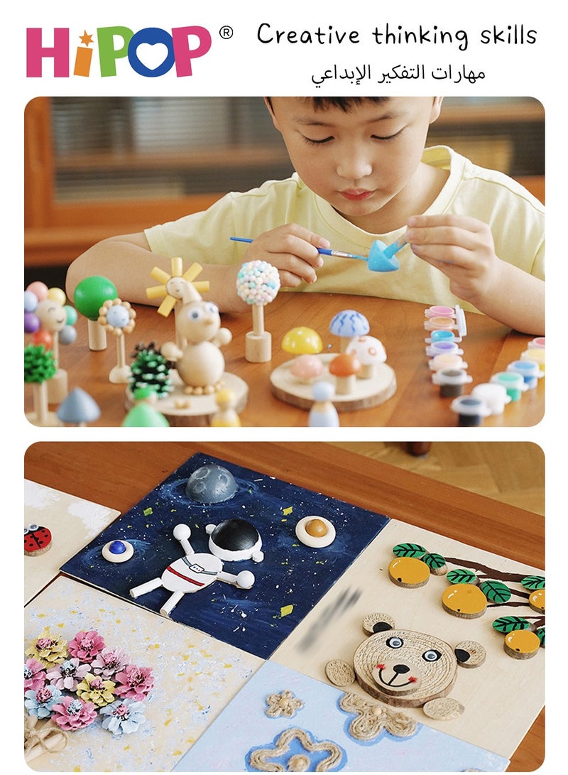 HIPOP Arts & Crafts for Kids,DIY Graffiti Games,Wood Safety Materials,Hand-Painted Blocks,Educational Toys for Boys and Girls - Image 3