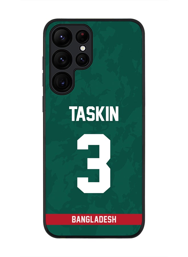 Stylizedd Rugged Black Edge Case for Samsung Galaxy S23 Ultra 5G, Slim fit Soft Case Flexible thin Cover - Player Name - Taskin Ahmed, Jersey Number- 3 - Image 1