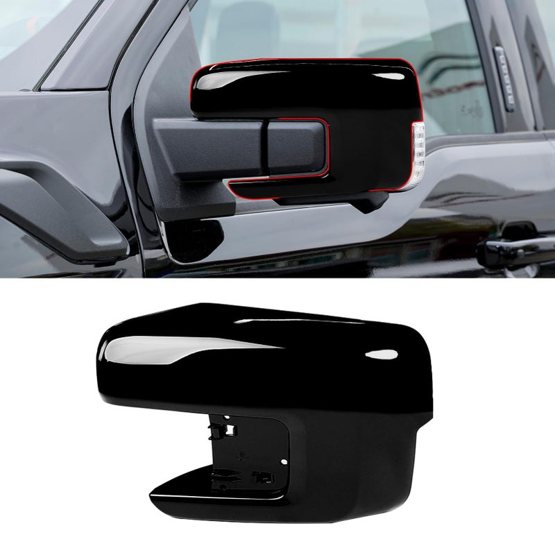 Moonlinks Compatible with 2021 2022 2023 2024 2025 Ford F150 Left Side Mirror Cover Replacement Glossy Black Exterior Left Driver Side Door Rear view Mirror Cap Trim WITH Turn Signal Light