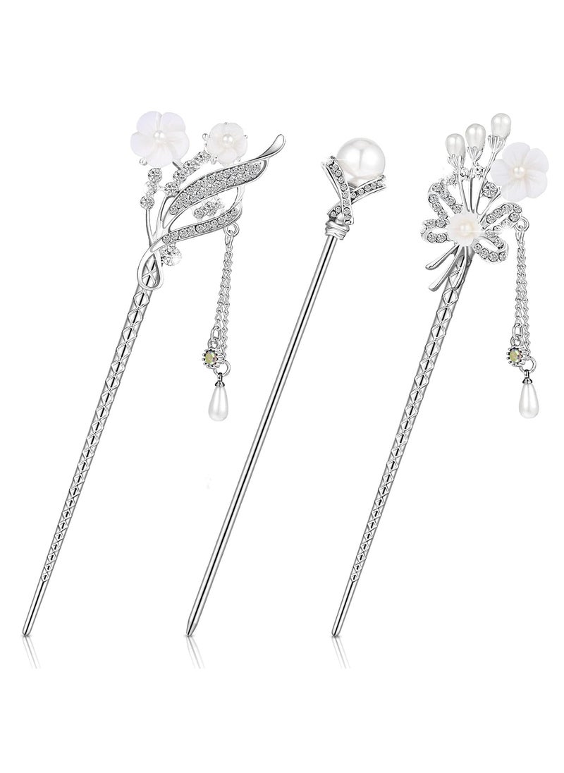 Waydress Waydress 3 Pieces Chinese Hair Stick Japanese Hairpin Hair Chopsticks for Women Pearl Rhinestone Flower Hair Accessories Vintage Tassel Handmade Chignon JewelryTraditional Style 