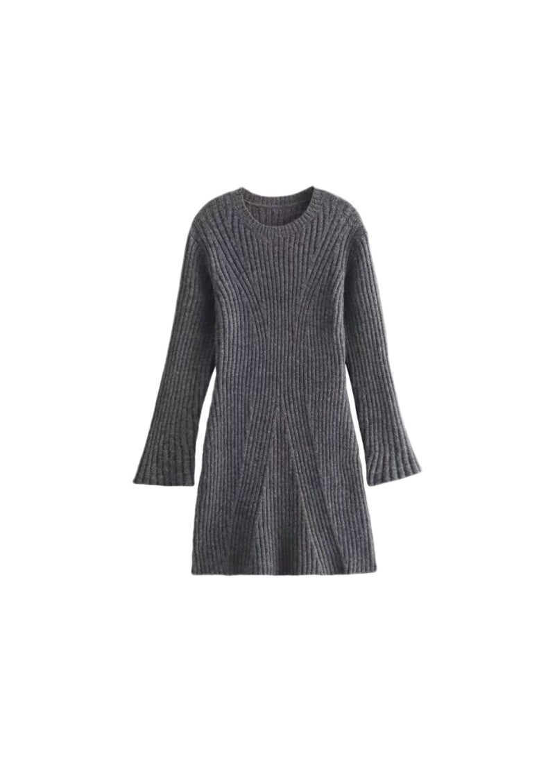 Generic - Womens Fashion European and American Speed Selling Export ZR Inventory New Style Screw Threadknit Dress Wholesale Gray - Image 1