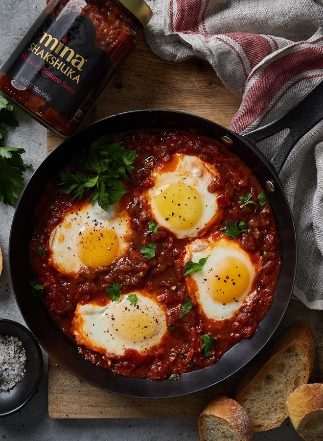Mina Shakshuka Sauce, Moroccan Tomato Sauce, 16 Oz Sugar Free Sauce, Keto Friendly, Perfect to Use as Pasta Sauce and Simmer Sauce, Delicious with Eggs, Pizza, Sandwiches, and More