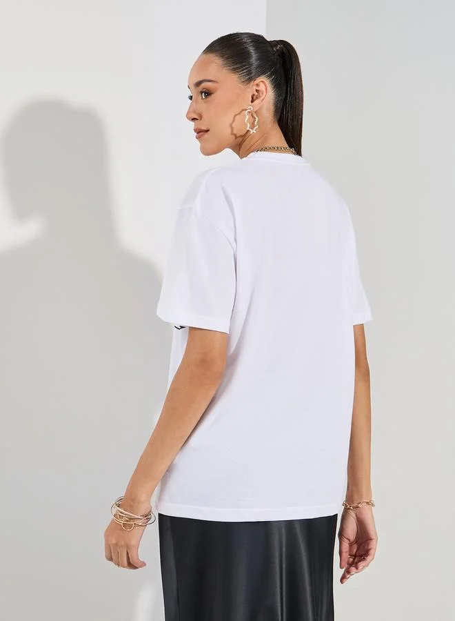 ستايلي Oversized Sun & Moon Graphic Drop Shoulder T-Shirt