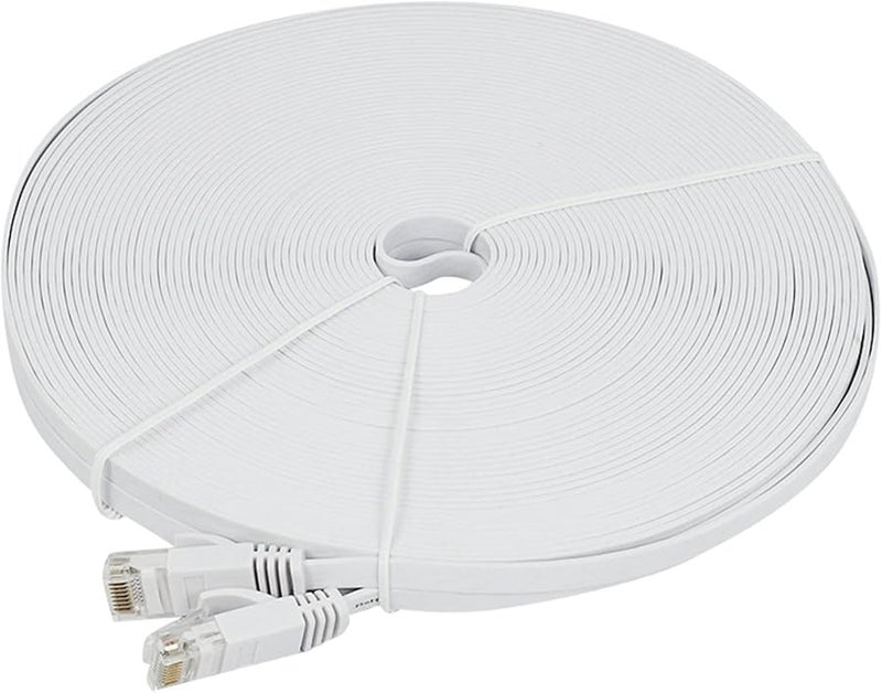 Cat 6 Ethernet Cable 100 Ft Flat Slim High Speed LAN Network Patch Cord White - Image 3