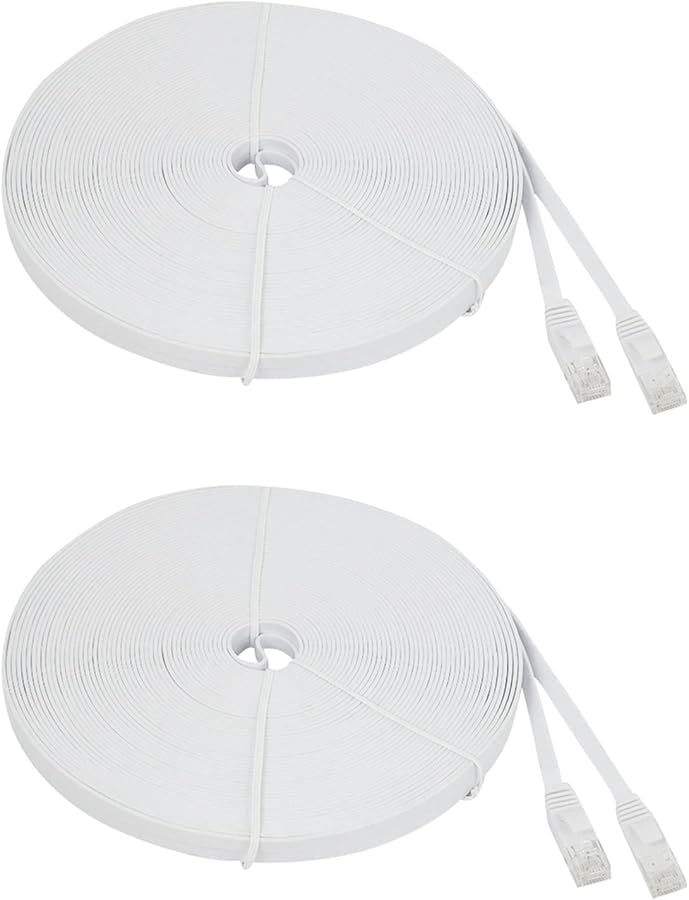 Cat 6 Ethernet Cable 100 Ft Flat Slim High Speed LAN Network Patch Cord White - Image 1