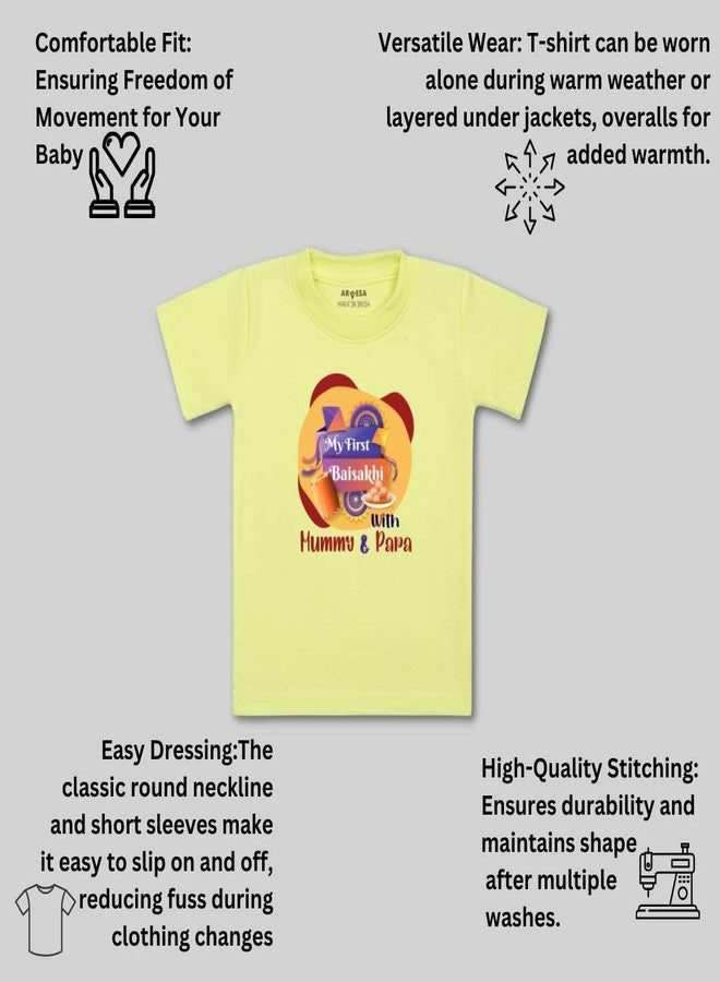 ARVESA My First Baisakhi TS-839 Baisakhi Baby Tshirt for Kids Boys & Girls Half Sleeves Round Neck Clothes Tshirt for Kids Boys 1 Months to 6 Years Dress Yellow - Image 3