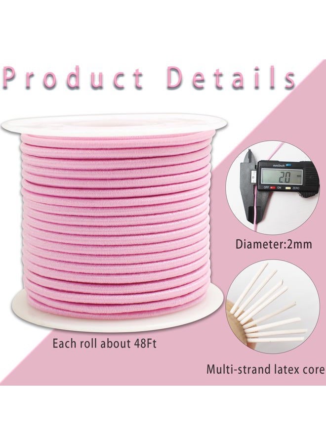 ZHFMLY Pink Elastic Beaded Cords 2mm 2/25 inch Elastic Cord String for Bracelets,Small Bungee Shock Cord for DIY Crafts, Beading and Sewing 48ft(ZH177) - Image 2