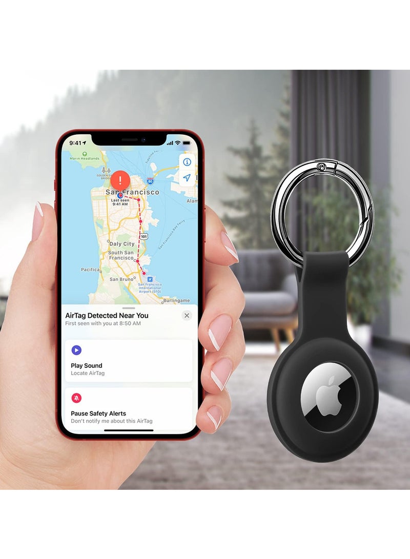 AirTag Holder Case- Silicone Case for AirTag Keyring for Keys, Bags, Luggage, Pet Collars - Anti-Lost and Scratch-Resistant Design for Apple Air Tags 2021(Black) - Image 3